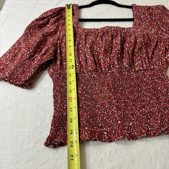 Cottagecore Milkmaid Peasant Top Sz Med Red Floral Puff Sleeves Smocked Coquette - Picture 7 of 9
